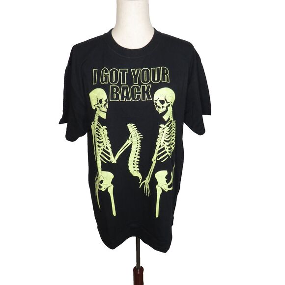 Funny Skeleton I GOT YOUR BACK Glow In The Dark T-Shirt Size Large - Picture 3 of 7